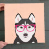 Dog Square Canvas – Siberian Husky With Pink Hipster Glasses – Funny Dog Canvas Print – Dog Wall Art Canvas – Dog Canvas Art – Furlidays