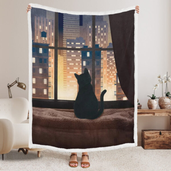 Cat In Blanket – City View – Blanket With Cats On It – Cat Painting Blanket – Cat Fleece Blanket – Furlidays