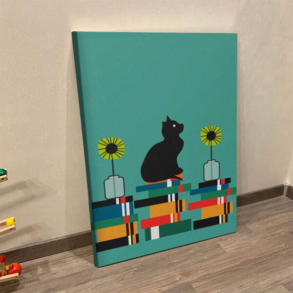 Cat Portrait Canvas – Cat, Books And Flowers – Cats Canvas Print – Cat Wall Art Canvas – Furlidays