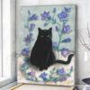 Cat Portrait Canvas – Black Cat With Bellflowers – Canvas Print – Cat Wall Art Canvas – Canvas With Cats On It – Cats Canvas Print – Furlidays