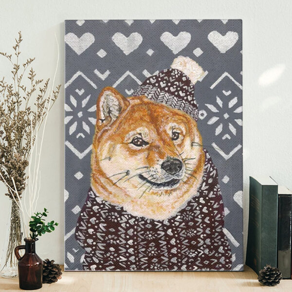 Dog Portrait Canvas – Shiba Inu in a Hat and Scarf – Canvas Print – Dog Canvas Print – Dog Wall Art Canvas – Dog Canvas Art – Dog Poster Printing – Furlidays