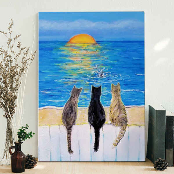 Cat Portrait Canvas – Cat Beach Sunset – Cats Canvas Print – Canvas With Cats On It – Cat Wall Art Canvas – Furlidays