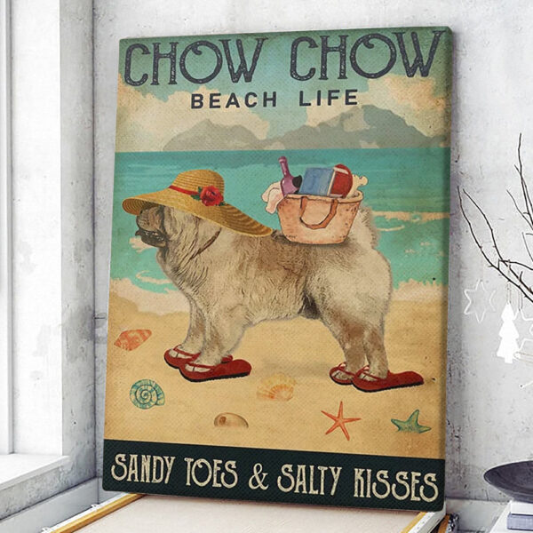 Dog Portrait Canvas – Beach Life Sandy Toes Chow Chow – Dog Canvas Print – Dog Canvas Art – Furlidays