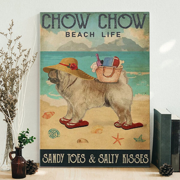 Dog Portrait Canvas – Beach Life Sandy Toes Chow Chow – Dog Canvas Print – Dog Canvas Art – Furlidays