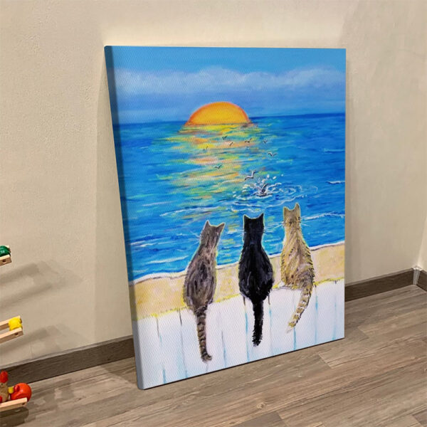 Cat Portrait Canvas – Cat Beach Sunset – Cats Canvas Print – Canvas With Cats On It – Cat Wall Art Canvas – Furlidays