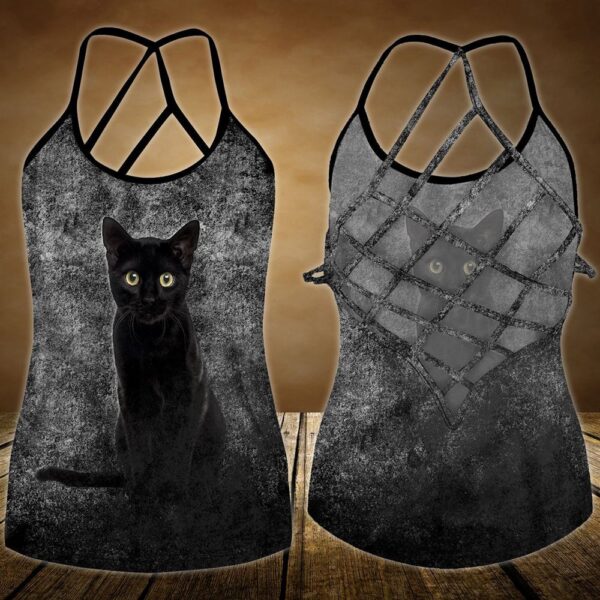 A Black Cat At Night Open Back Camisole Tank Top – Fitness Shirt For Women – Exercise Shirt
