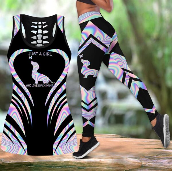 A Girl Love Dachshund Hollow Tanktop Legging Set Outfit – Casual Workout Sets – Dog Lovers Gifts For Him Or Her
