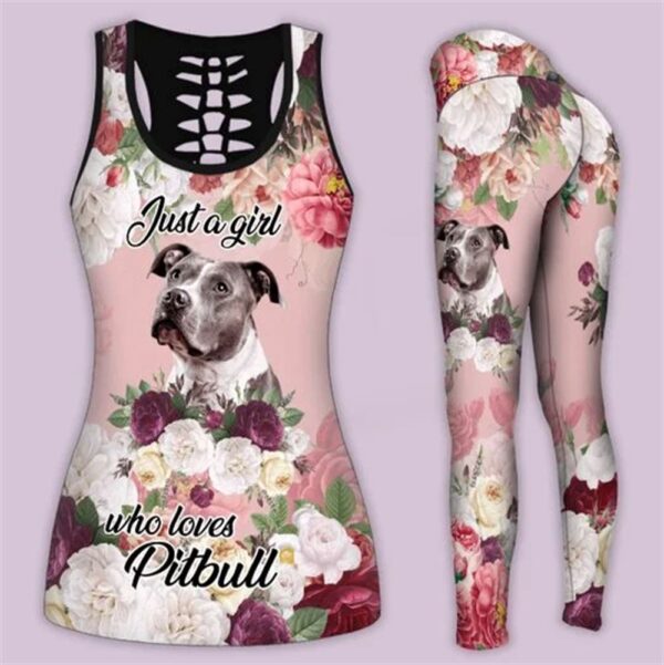 A Girl Who Loves Pitbull Hollow Tanktop Legging Set Outfit – Casual Workout Sets – Dog Lovers Gifts For Him Or Her