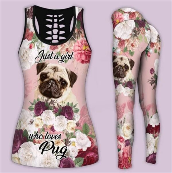 A Girl Who Loves Pug Hollow Tanktop Legging Set Outfit – Casual Workout Sets – Dog Lovers Gifts For Him Or Her