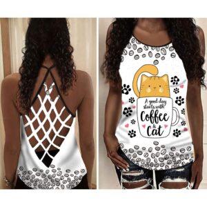 A Good Day Starts With Coffee And Cat Open Back Camisole Tank Top Fitness Shirt For Women Exercise Shirt 2 mpxngq