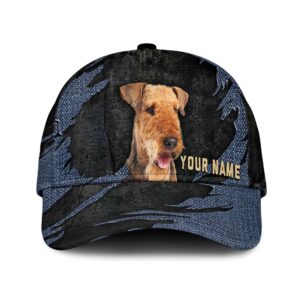 Airedale Terrier Jean Background Custom Name Cap Classic Baseball Cap All Over Print Gift For Dog Lovers 1 x7aond