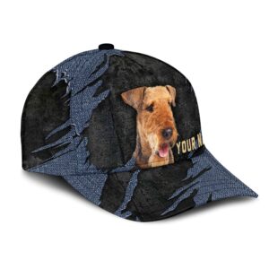 Airedale Terrier Jean Background Custom Name Cap Classic Baseball Cap All Over Print Gift For Dog Lovers 2 vspqhe