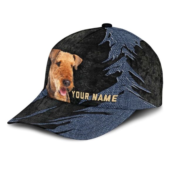 Airedale Terrier Jean Background Custom Name & Photo Dog Cap – Classic Baseball Cap All Over Print – Gift For Dog Lovers