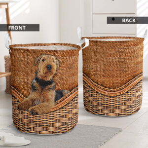 Airedale Terrier Rattan Texture Laundry Basket…