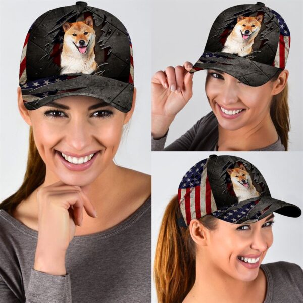Akita On The American Flag Cap Custom Photo – Hats For Walking With Pets – Gifts Dog Caps For Friends