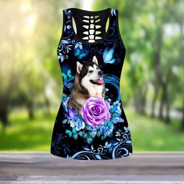 Alaskan Malamute Butterfly Hollow Tanktop Legging Set Outfit – Casual Workout Sets – Dog Lovers Gifts For Him Or Her