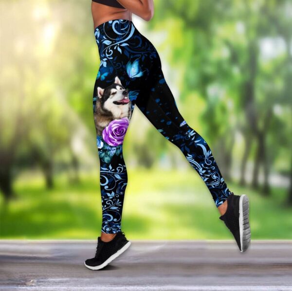 Alaskan Malamute Butterfly Hollow Tanktop Legging Set Outfit – Casual Workout Sets – Dog Lovers Gifts For Him Or Her