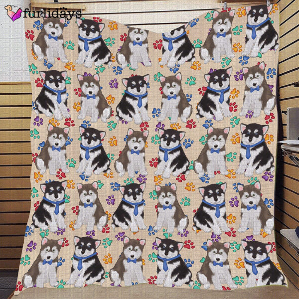 Alaskan Malamute Dogs Blue Quilt Blanket Single, Home Decor Bedding Couch, Great Quilt Blanket For Christmas