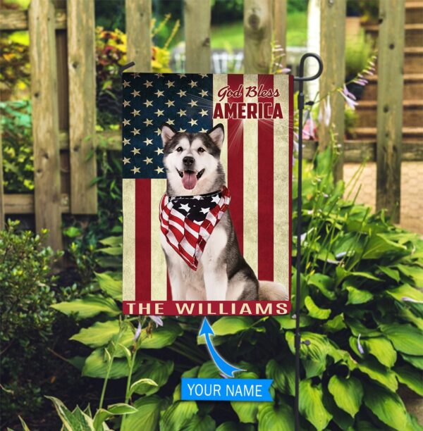 Alaskan Malamute God Bless America Personalized Flag – Garden Dog Flag – Dog Flag For House
