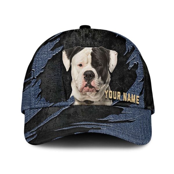 American Bulldog Jean Background Custom Name & Photo Dog Cap – Classic Baseball Cap All Over Print – Gift For Dog Lovers