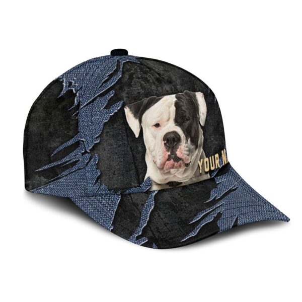 American Bulldog Jean Background Custom Name & Photo Dog Cap – Classic Baseball Cap All Over Print – Gift For Dog Lovers