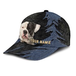 American Bulldog Jean Background Custom Name Cap Classic Baseball Cap All Over Print Gift For Dog Lovers 3 kllmwr