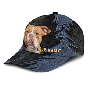 American Bully Jean Background Custom Name Cap Classic Baseball Cap All Over Print Gift For Dog Lovers 3 tdqmb1