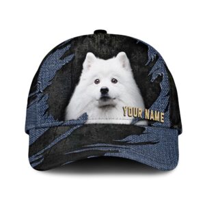 American Eskimo Jean Background Custom Name Cap Classic Baseball Cap All Over Print Gift For Dog Lovers 1 hn6k2v