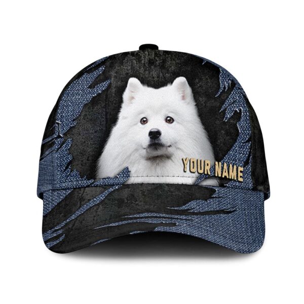 American Eskimo Jean Background Custom Name & Photo Dog Cap – Classic Baseball Cap All Over Print – Gift For Dog Lovers