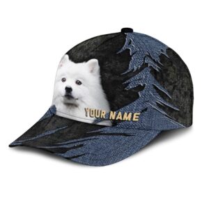 American Eskimo Jean Background Custom Name Cap Classic Baseball Cap All Over Print Gift For Dog Lovers 3 cdovbj