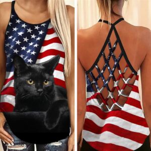 American Flag Black Cat Criss Cross…