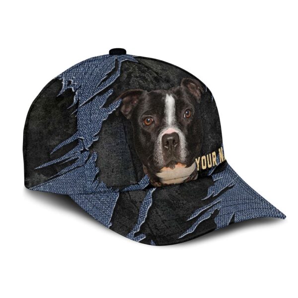 American Staffordshire Terrier Jean Background Custom Name & Photo Dog Cap – Classic Baseball Cap All Over Print – Gift For Dog Lovers