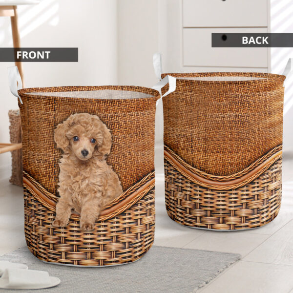Apricot Poodle Rattan Texture Laundry Basket – Dog Laundry Basket – Mother Gift – Gift For Dog Lovers