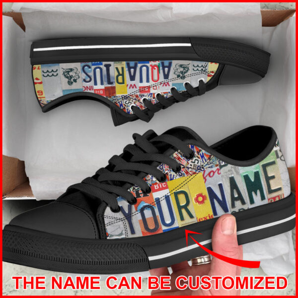 Aquarius License Plates Custom Name Low Top Shoes – Lowtop Casual Shoes Gift For Adults –  Walking Shoes Men Women