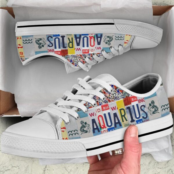 Aquarius License Plates Low Top Shoes – Canvas Print Lowtop Casual Shoes Gift For Adults – Sneaker For Walking
