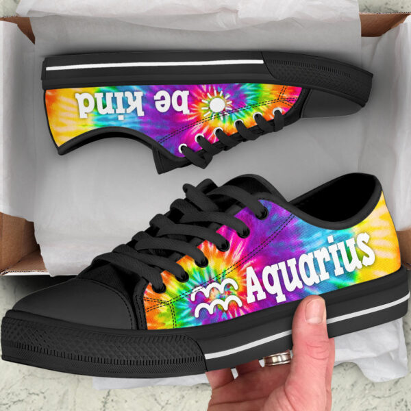 Aquarius Zodiac Bekind Tie Dye Low Top Shoes – Canvas Print Lowtop Casual Shoes Gift For Adults – Sneaker For Walking