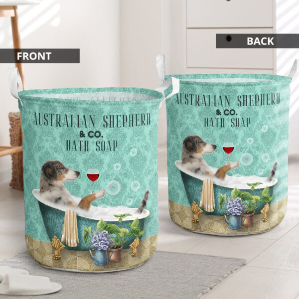 Australian Shepherd And Bath Soap Laundry Basket – Dog Laundry Basket – Mother Gift – Gift For Dog Lovers