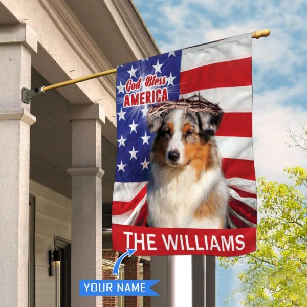Australian Shepherd God Bless America Personalized House Flag – Garden Dog Flag – Personalized Dog Garden Flags