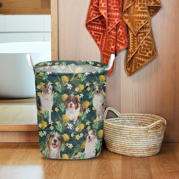 Australian Shepherd In Pineapple Tropical Pattern Laundry Basket – Dog Laundry Basket – Mother Gift – Gift For Dog Lovers