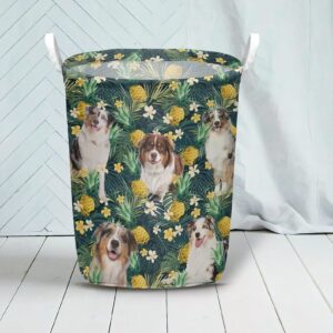Australian Shepherd In Pineapple Tropical Pattern Laundry Basket Dog Laundry Basket Mother Gift Gift For Dog Lovers 2