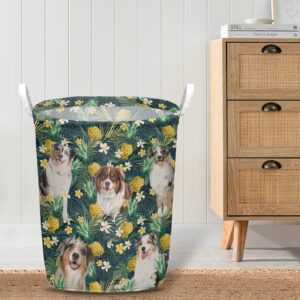Australian Shepherd In Pineapple Tropical Pattern Laundry Basket Dog Laundry Basket Mother Gift Gift For Dog Lovers 3