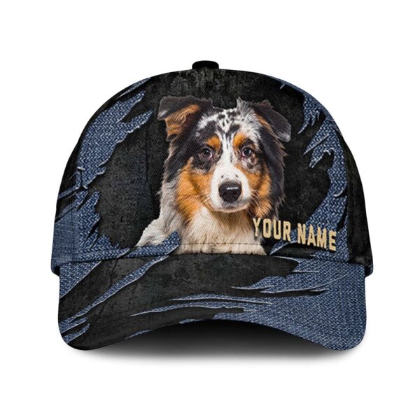 Australian Shepherd Jean Background Custom Name & Photo Dog Cap – Classic Baseball Cap All Over Print – Gift For Dog Lovers