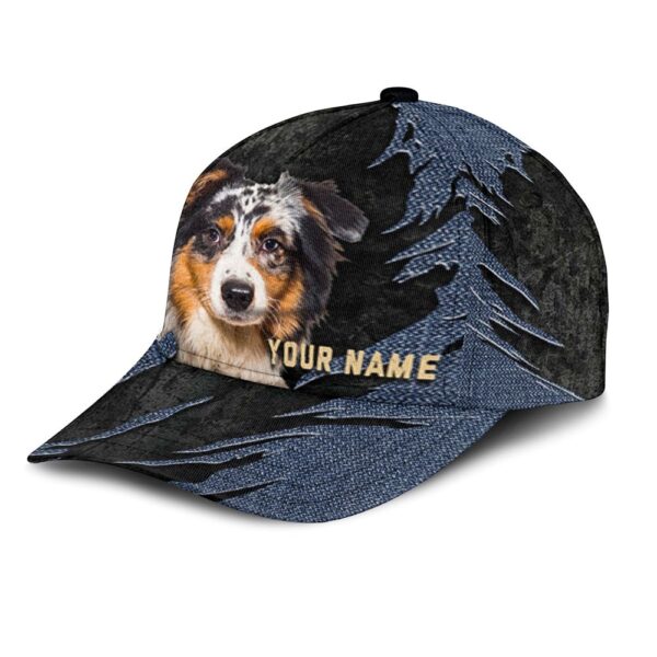 Australian Shepherd Jean Background Custom Name & Photo Dog Cap – Classic Baseball Cap All Over Print – Gift For Dog Lovers