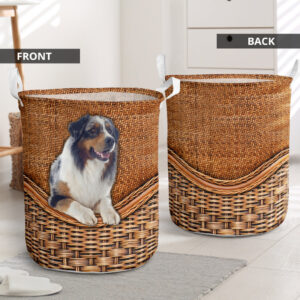 Australian Shepherd Rattan Texture Laundry Basket…
