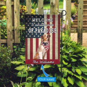 Australian Shepherd Welcome To Our Paradise Personalized Flag Garden Dog Flag Personalized Dog Garden Flags 1