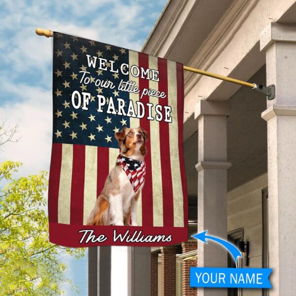 Australian Shepherd  Welcome To Our Paradise Personalized Flag – Garden Dog Flag – Personalized Dog Garden Flags