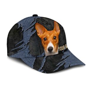 Basenji Jean Background Custom Name Cap Classic Baseball Cap All Over Print Gift For Dog Lovers 2 zstugb