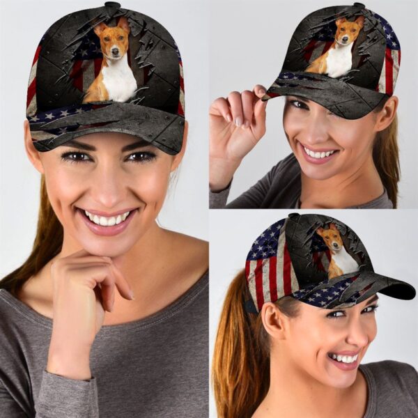 Basenji On The American Flag Cap Custom Photo – Hats For Walking With Pets – Gifts Dog Hats For Relatives