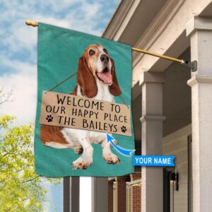 Basset Hound Welcome To Our Happy Place Personalized Flag Garden Dog Flag Dog Flag For House 3