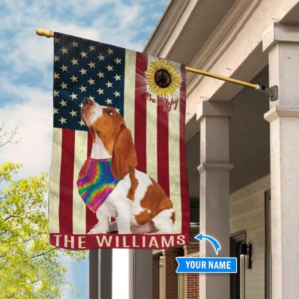 Basset Hound Hippie Personalized Flag – Garden Dog Flag – Dog Flag For House